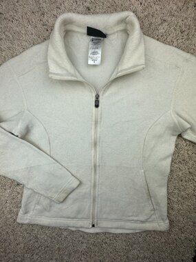 Patagonia Women Ivory Fleece Jacket Medium Full Zip W Pockets Outdoors Pullover